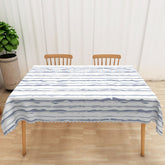 Lofaris Soft Blue and White Wavy Stripe Rectangle Tablecloth for Coastal Nautical Themed Dining Decor